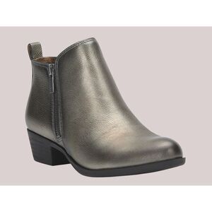 Lucky Brand Basel Leather Booties, Chunky Heel, Double-Side Zip / SZ: 6